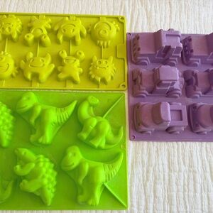 Silicone Kids Molds Set - Green & Purple Dinosaur, Vehicles & Characters